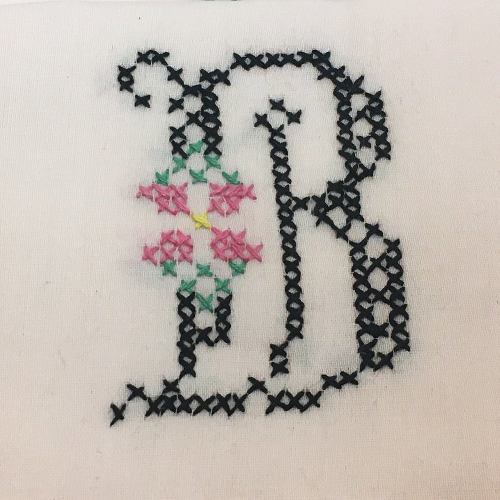 Hand Cross Stitched Monogram Letter “B” Standard
